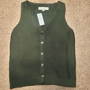 LOFT Olive Knit V-Neck Vest